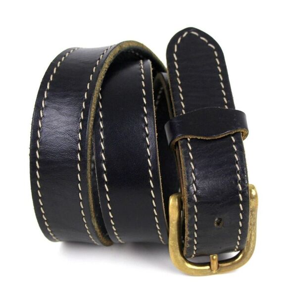 VTG SADDLE BLACK GENUINE LEATHER 1 1/8"Wd STITCH CASUAL DRESS MEN'S BELT 30 (35M - Picture 1 of 10